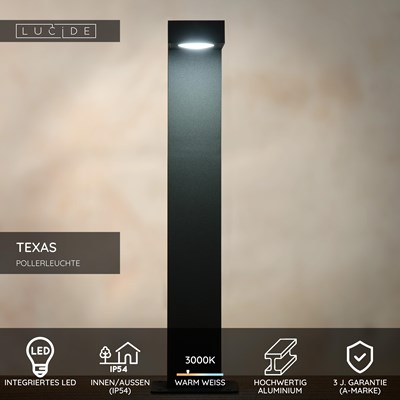 Lucide TEXAS - Pollerleuchte - LED - 1x8W 3000K - IP54 - Anthrazit
